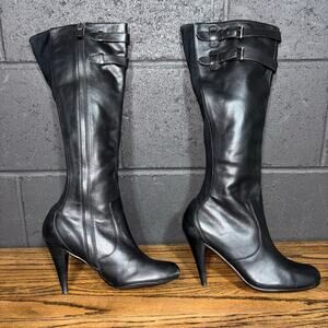Cole Haan Nike Air Black Leather Tall Knee High Heeled Boots Women’s 7.5